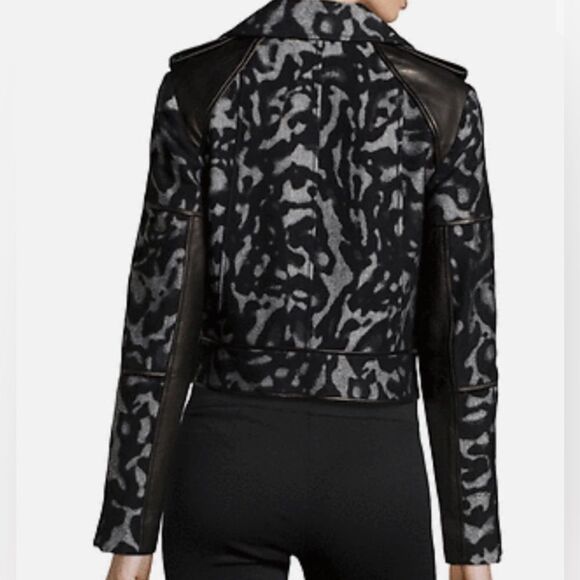 DVF Jacket Leather Moto Animal Print Black Size 2 - Picture 7 of 14